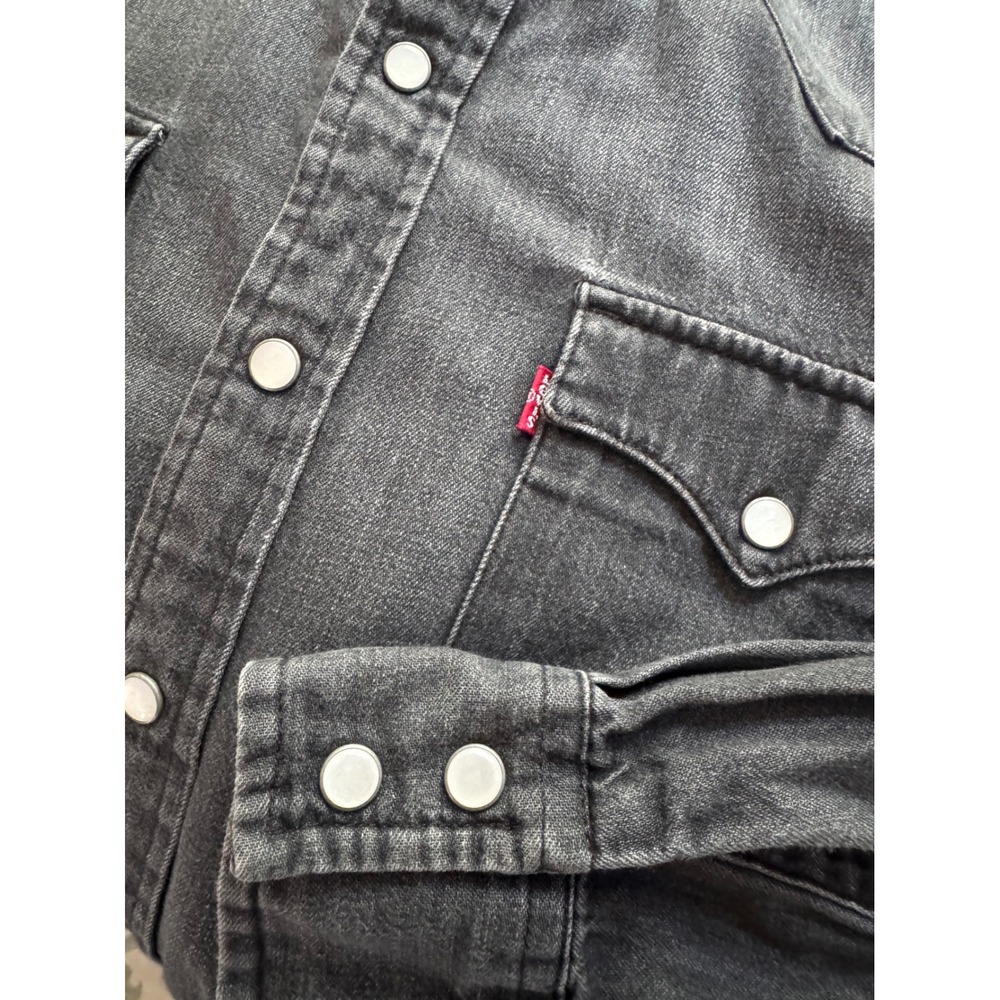 VTG Levis Mens Barstow Western Denim Shirt Black Gray Pearl Snap LS Sz Small - Picture 4 of 9